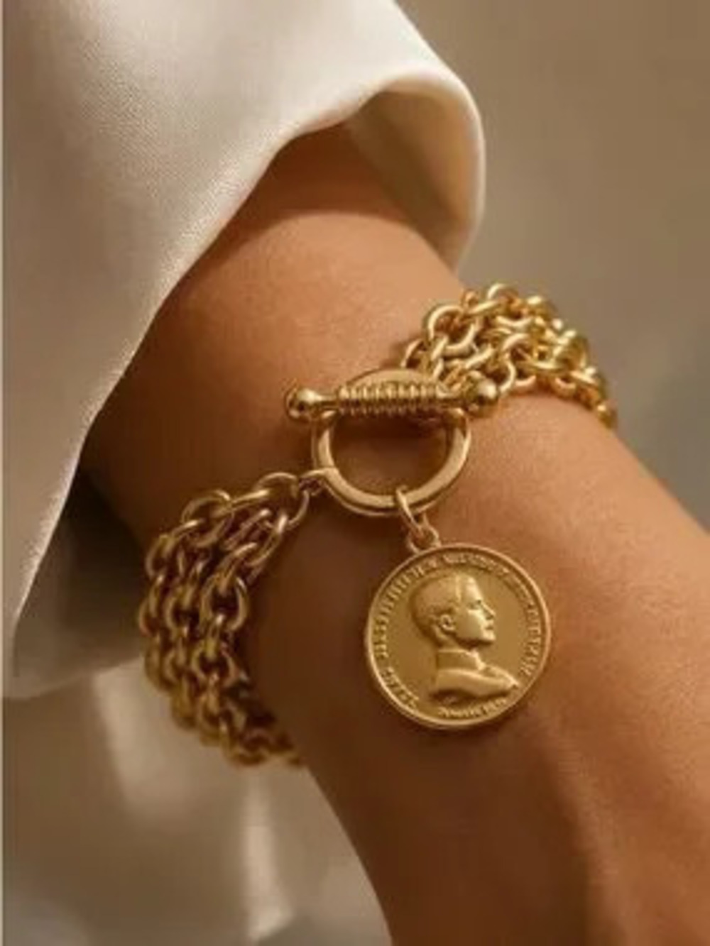 Luxe Golden Roman Coin Chain Bracelet